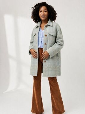 Vince Light Blue Plaid Wool-Blend Pea Coat size XS